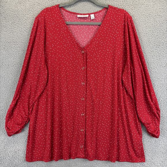 Susan Graver Tops - Susan Graver Tunic Top 1X Liquid Knit Polka Dot Career Travel Stretch 3/4 sleeve